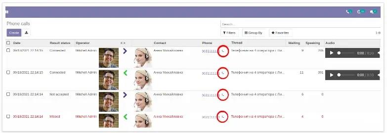 Phone calls in Binotel and Odoo integration, Unitsoft