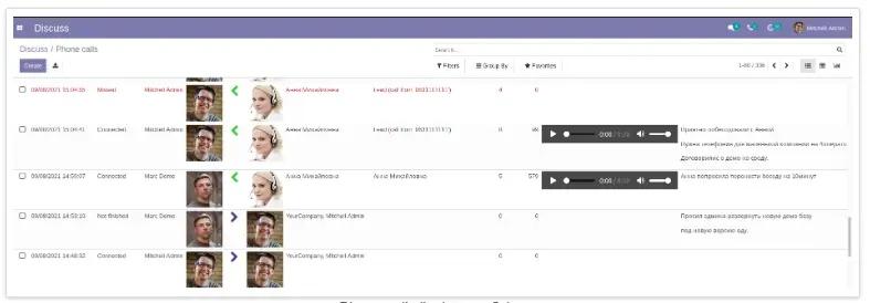 Discussion module with call list in Binotel and Odoo integration, Unitsoft