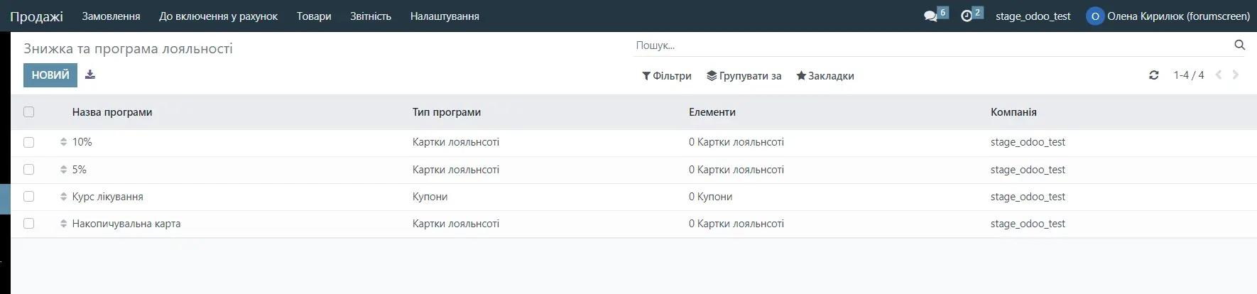 Знижка та програма лояльності, модуль Продажі, Unitsoft