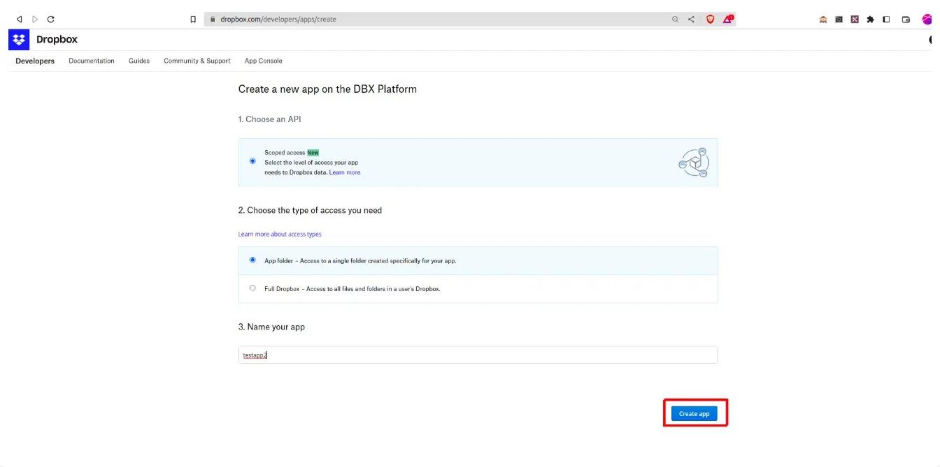 Register the application on the Dropbox page, Unitsoft