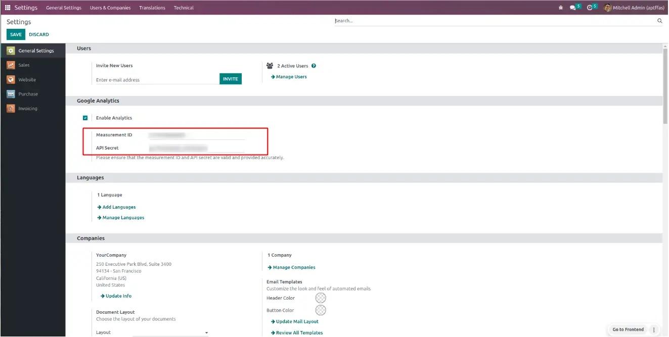 Enabling Google Analytics in Odoo, Unitsoft