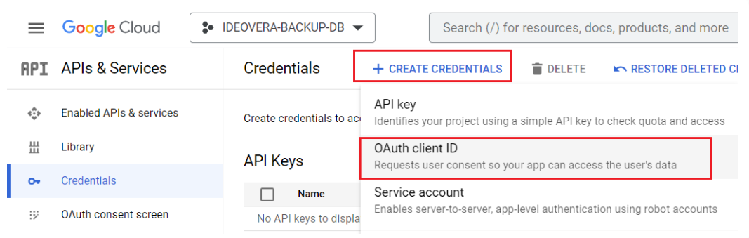 Creating a new OAuth client ID, Unitsoft