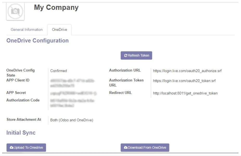 OneDrive configuration in Odoo