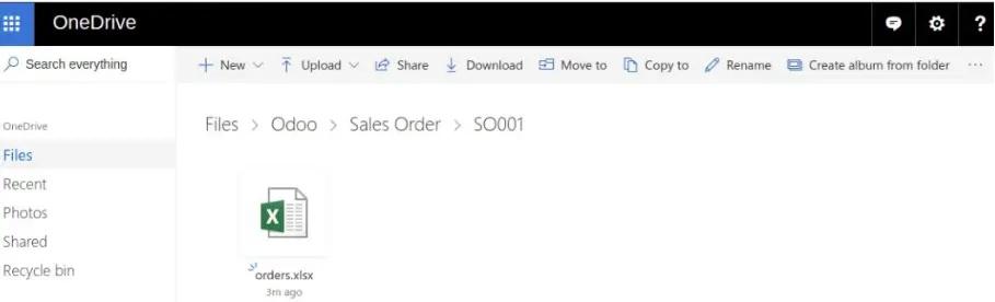 Order file in Onedrive in Odoo