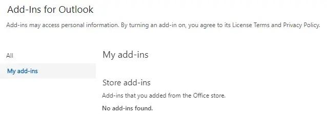 My Add-ins tab in Outlook