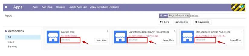 Встановлення модулів Маркетплейс в системі Odoo