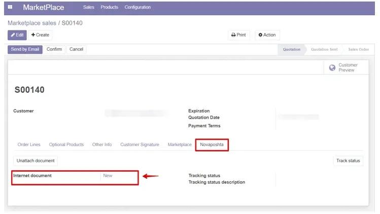 Генерація накладної Нова Пошта в інтеграції маркетплейсу з системою Odoo