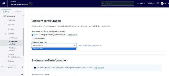 Configuration in Twilio