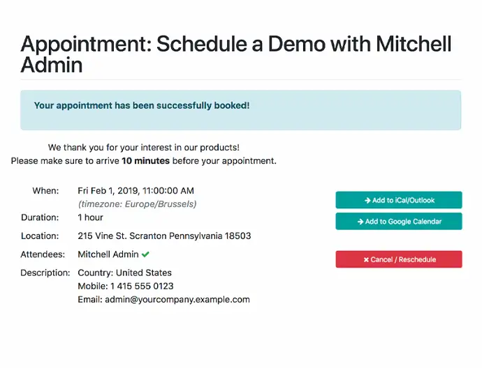 Підтвердження запису на демо з деталями зустрічі