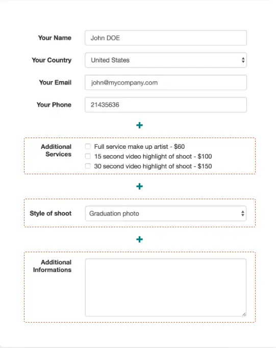 Форма запису з контактними даними та вибором додаткових послуг