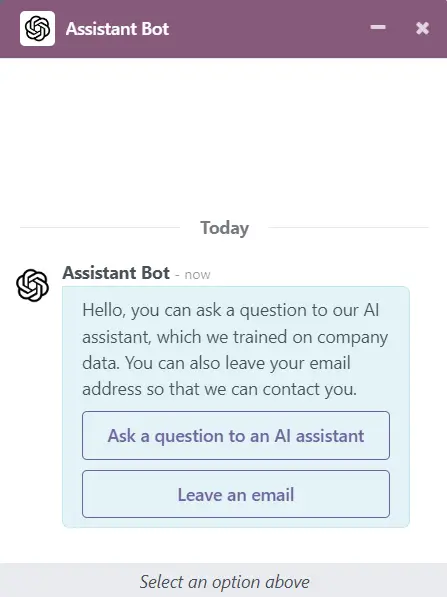 Чат-бот AI з опціями звернення та збору контактів