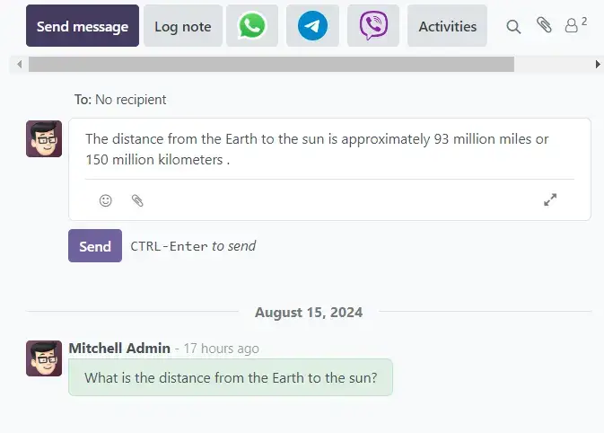 AI асистент в Odoo чаті з відправкою відповідей клієнтам