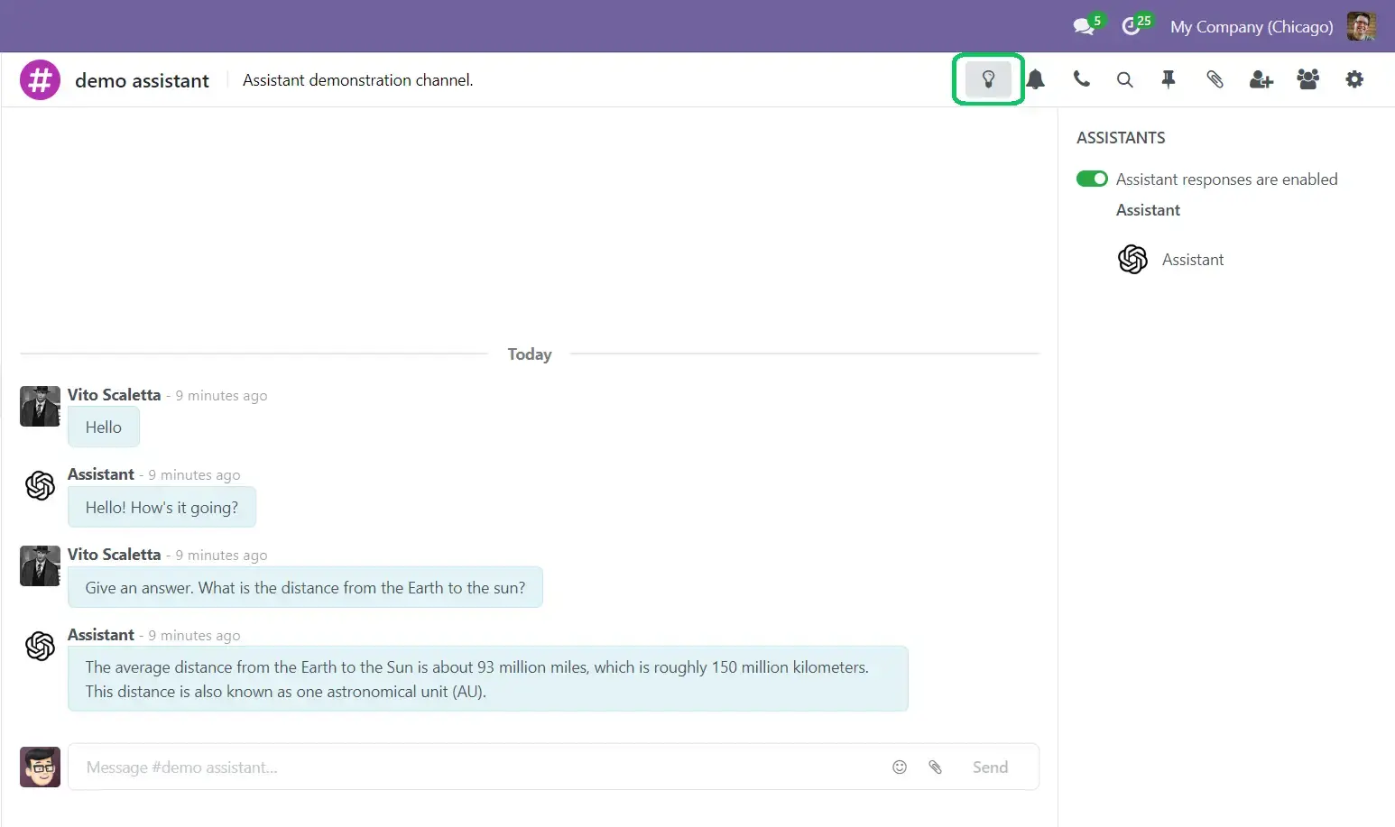 Інтерфейс чату з AI асистентом в Odoo