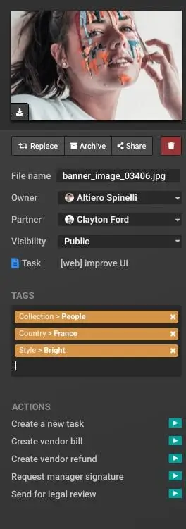 Картка файлу в ERP системі з тегами та метаданими