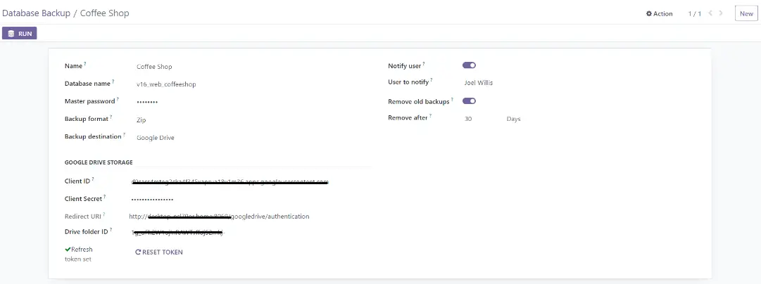 Резервне копіювання бази даних Odoo у Google Drive з токеном доступу