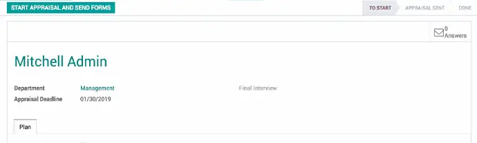 Оцінювання співробітника з планом appraisal в Odoo