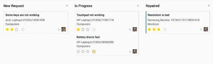 Інтерфейс Odoo для управління заявками на обслуговування в канбан-режимі