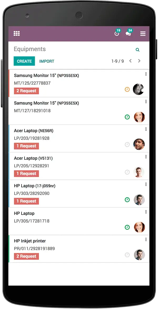 Мобільний інтерфейс Odoo для обліку техніки та сервісних запитів