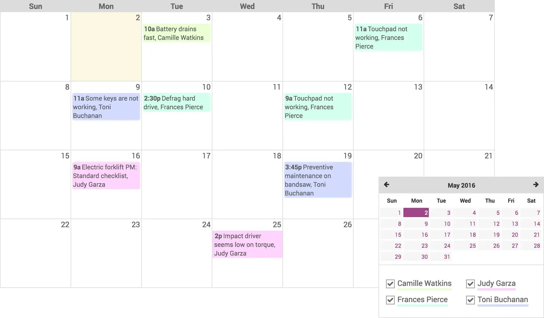 Odoo календар обслуговування