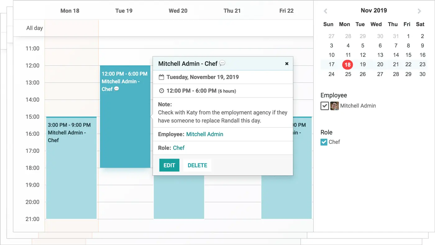 Планування змін та графіків роботи співробітників в ERP Odoo