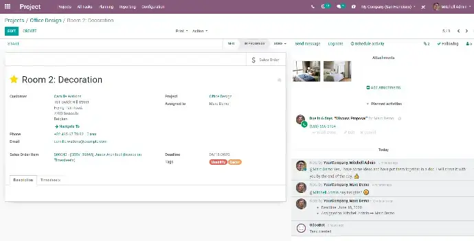 Інтерфейс Odoo Project — управління проєктами, задачами та клієнтами в ERP системі