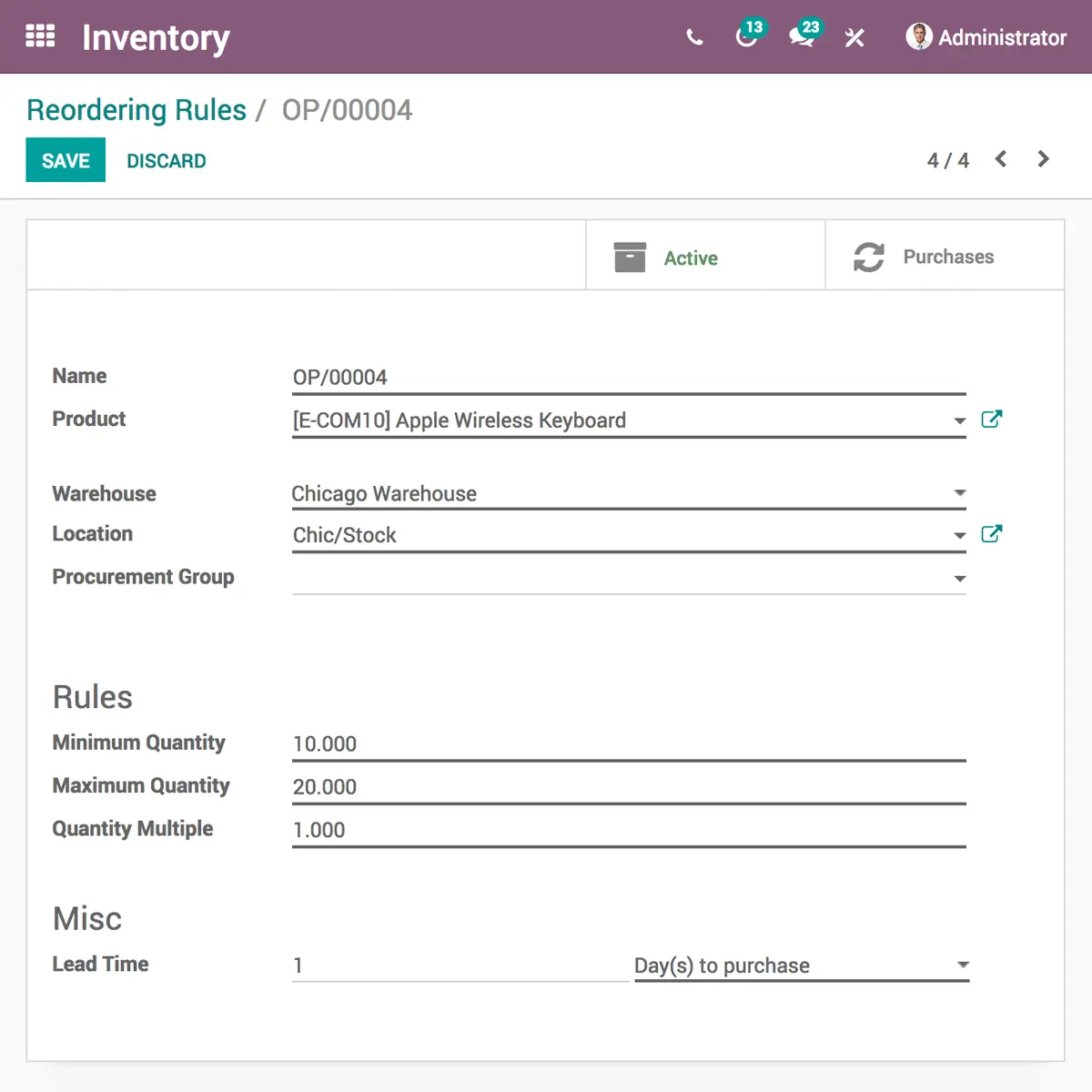 Правила поповнення запасів в Odoo Inventory — автоматизація закупівель та складського обліку