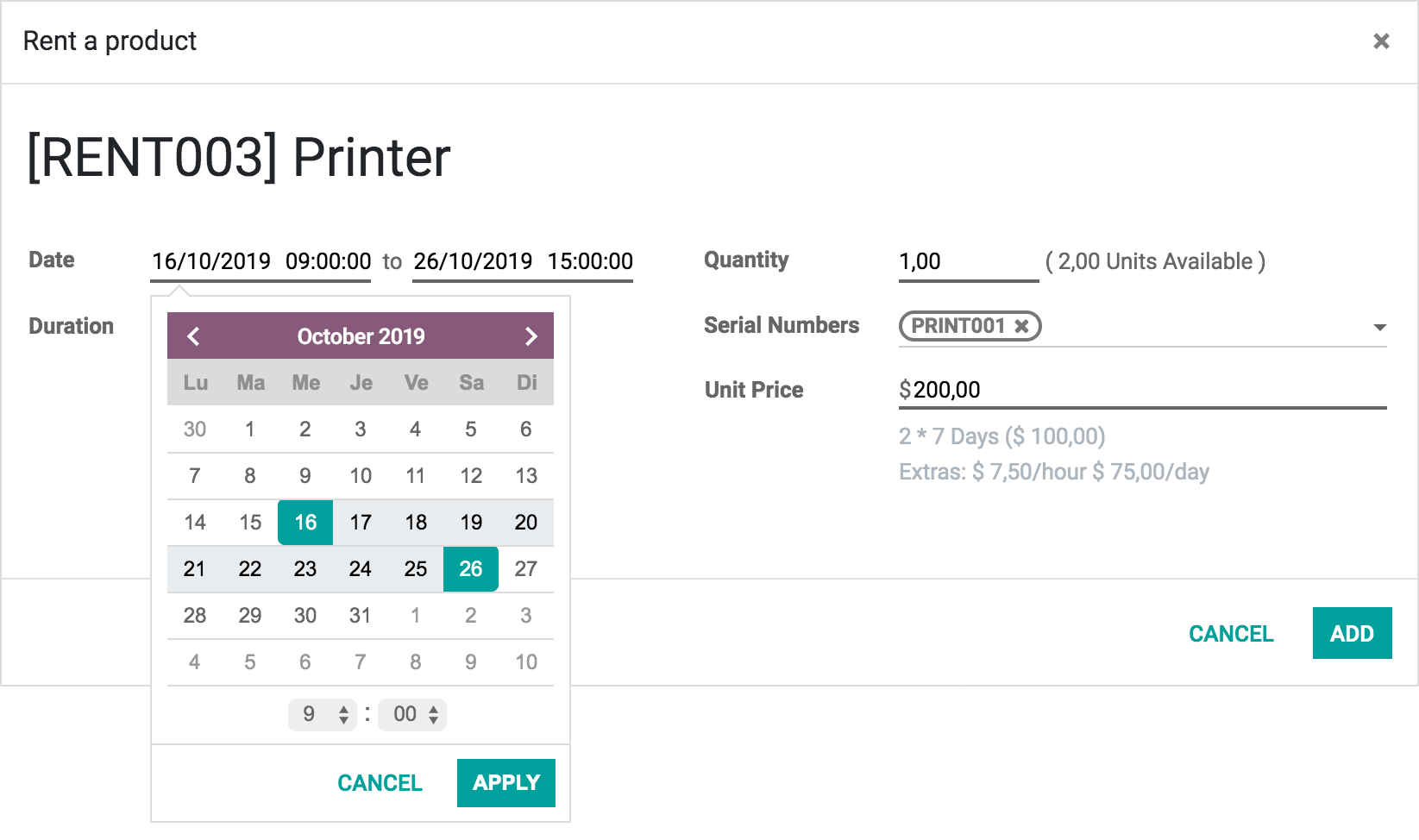 Оренда товару в Odoo — управління прокатом обладнання та бронюванням