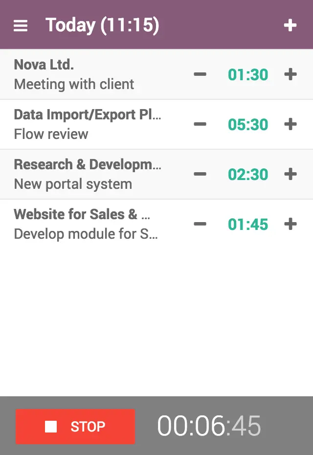 Мобільний тайм-трекер із завданнями, обліком часу та кнопкою Stop