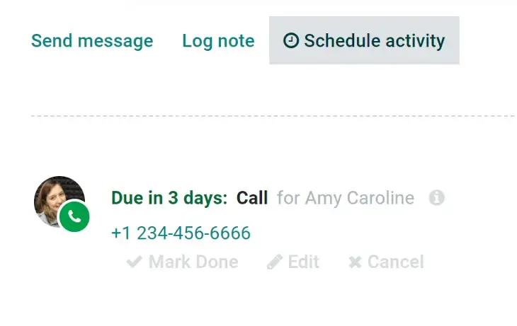 Нагадування про дзвінок у CRM Odoo — планування активностей і задач клієнтів