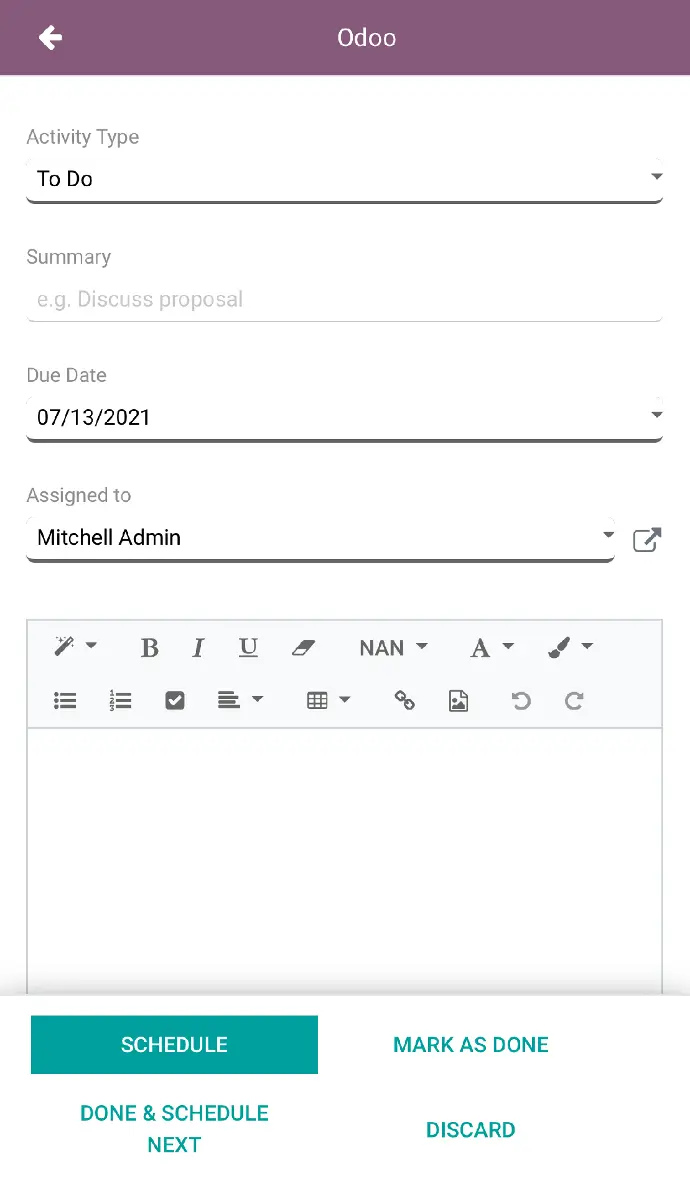 Створення задачі в Odoo — планування активностей, дедлайнів та управління завданнями