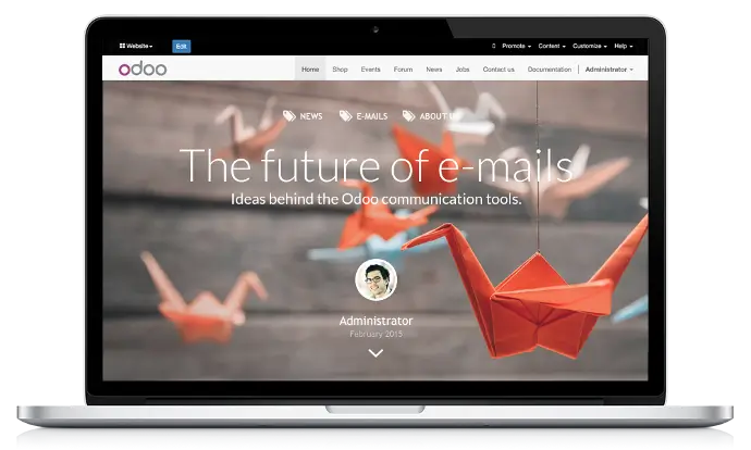 Сайт Odoo на ноутбуці — email маркетинг, веб-сайт та цифрові комунікації