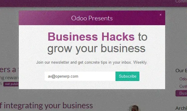Odoo popup підписки — бізнес поради та форма email розсилки для зростання бізнесу