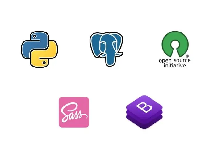 Іконки технологій — Python, PostgreSQL, Open Source, Sass та Bootstrap