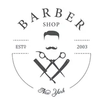 Логотип барбершопу — Barber Shop New York з ножицями та бритвою вінтажний стиль