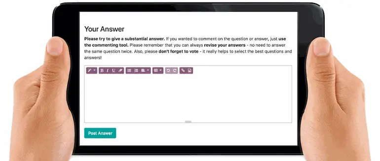 Odoo форум — форма написання відповіді з текстовим редактором на планшеті