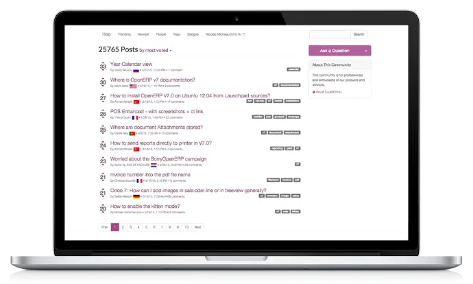 Odoo форум — список питань та відповідей користувачів на ноутбуці
