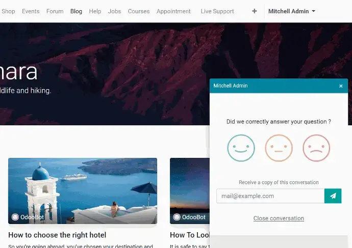 Odoo Live Chat — оцінка якості підтримки клієнта на сайті з відгуком