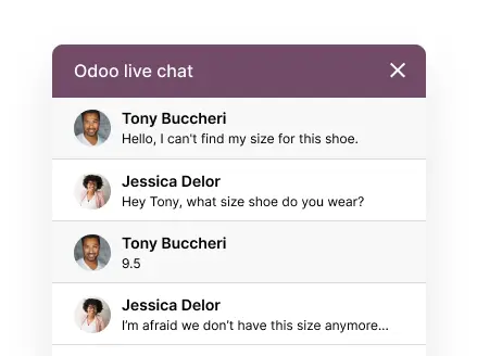 Odoo Live Chat — онлайн консультація клієнта щодо розміру товару