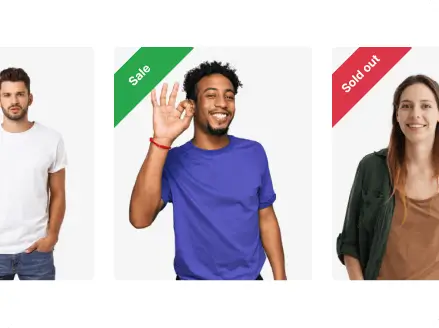 Каталог товарів — одяг з позначками Sale та Sold Out в інтернет-магазині