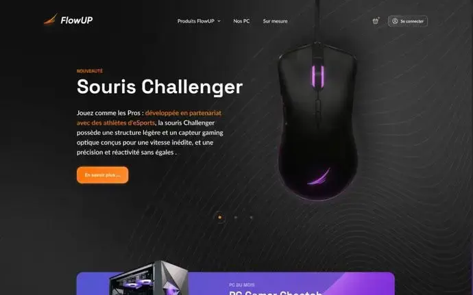 FlowUP ігрова миша — сторінка продукту з геймерським дизайном та підсвіткою