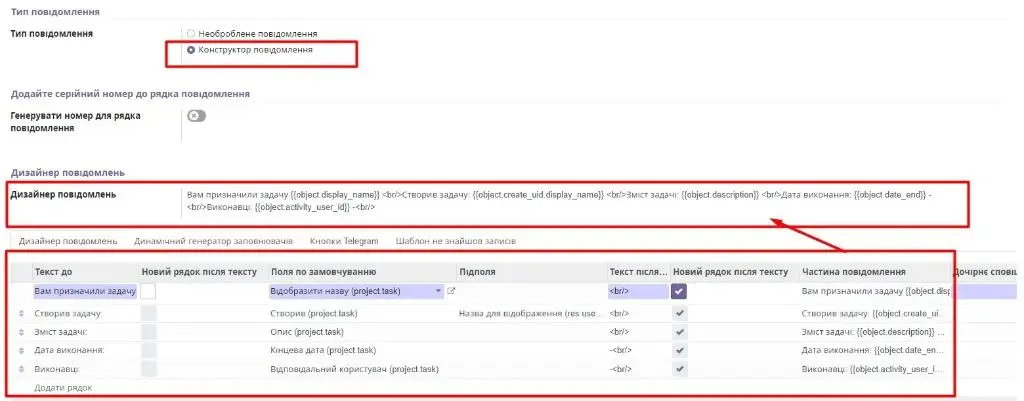 Задаємо всі необхідні для повідомлення поля