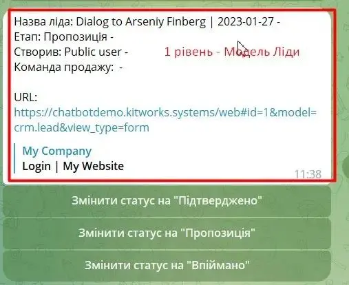 Однорівневе сповіщення в чат-боті